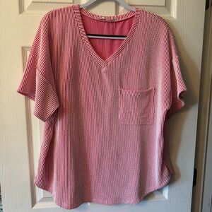 Altar’d State Pink Striped V-Neck Women's Top